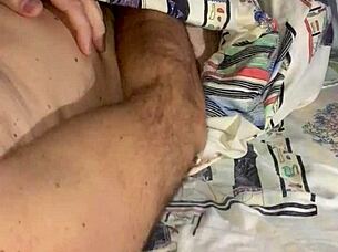 mature solo strokes huge cock to explosive nighttime orgasm