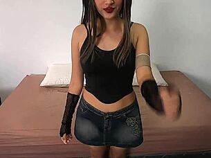 hot goth latina teen begs for creampie in her tight pussy first time!