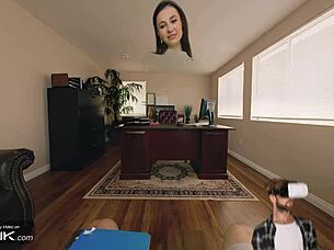 Violet from Incredibles cosplay gets skinny body banged on desk in ripped uniform vr