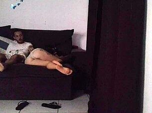 madrasta shares sofa bareback cowgirl ride