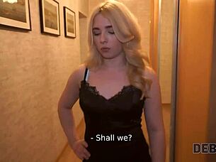 Debt collector pounds my adorable curly blonde pussy hard for cash payment