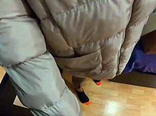 milfycalla drowns in cum on her shiny puffy jacket 💦🔥