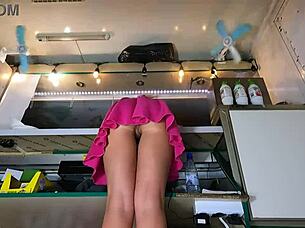 Hidden cam catches sexy babe's upskirt miniskirt pussy tease