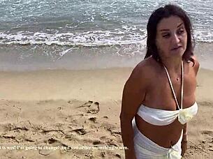 Friends curvy brunette wife convinced for bedroom muff diving and cum on ass quickie