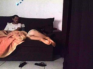 madrasta shares sofa bareback cowgirl ride