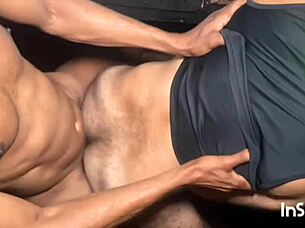 Muscular brazilian bodybuilder dominates gloryhole with monster cock in hairy ass