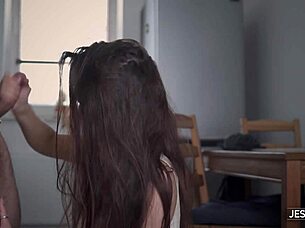 Erotic Kitchen Countertop Sex: Brunette Amateur Jessi Q Fucked Doggystyle and Missionary