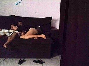 madrasta shares sofa bareback cowgirl ride