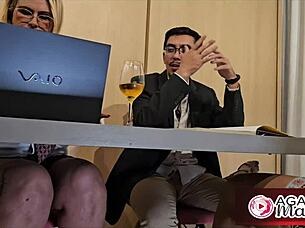 Agatha mama fucks under desk craving cum!