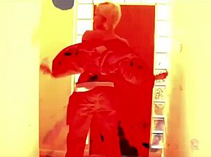 Watch this sexy babe strip down, her big tits bouncing in a fiery tease just for you