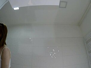 redhead college girl miniskirt no panties bathroom