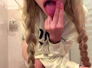 Horny 19-Year-Old Blonde Squirts In Bathroom