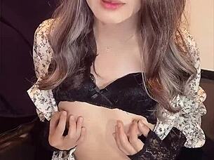 japanese ladyboy in dress quietly masturbates solo