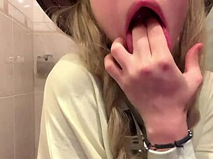 Horny 19-Year-Old Blonde Squirts In Bathroom