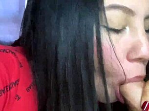 petite latina teen slut's hobby: homemade close-up cock sucking with cum-covered tits