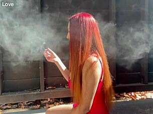 Artemisia's big tits milf adventure unfolds during outdoor smoking