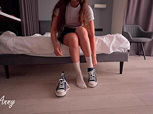 Curly-haired Model In Sneakers Gets Creampie Fetish