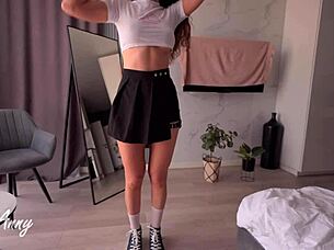 Curly-haired Model In Sneakers Gets Creampie Fetish