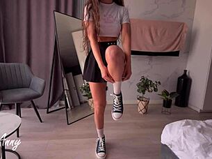 Curly-haired Model In Sneakers Gets Creampie Fetish