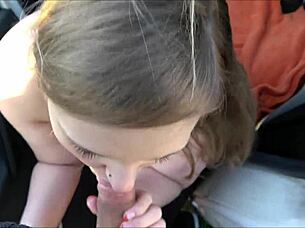 Young blonde breaks down in old car, leading to wet outdoor doggystyle fucking and deepthroat action