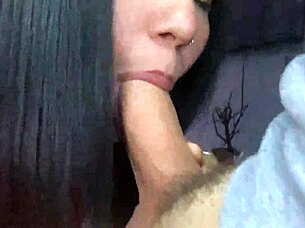 petite latina teen slut's hobby: homemade close-up cock sucking with cum-covered tits