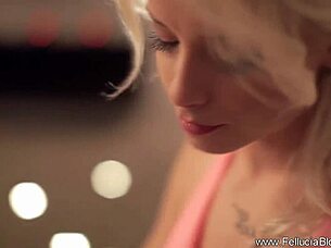 Blonde milf dives deep, choking on cock before swallowing every last drop like a pro