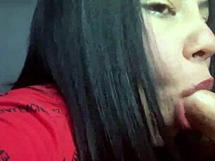 petite latina teen slut's hobby: homemade close-up cock sucking with cum-covered tits