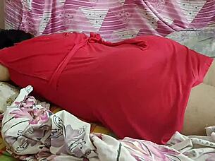 Wild hot desi girlfriend in red, ready for that steamy body massage on her big sexy ass?