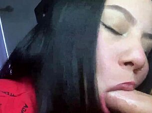 petite latina teen slut's hobby: homemade close-up cock sucking with cum-covered tits