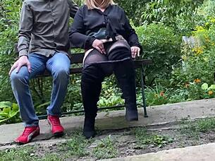 pervert watches mature milf masturbate public park flashing