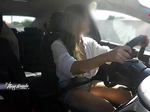 hot latina wife thay ksada flashes big tits groped by stranger in car