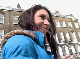 Oi mate, check this british milf flashing her perky tits and fingering outdoors publicly!