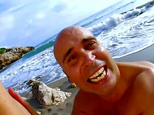 blonde big tits babe bent over for public beach anal pounding!