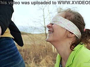 Blindfolded outdoor cum tasting game with sloppy deepthroat 😜💦🍆