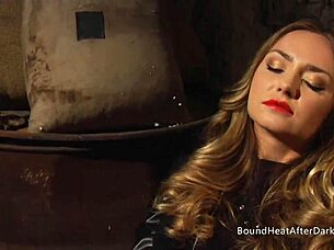 Lesbian Slave Kneels Bent Over Licking Wet Pussy!