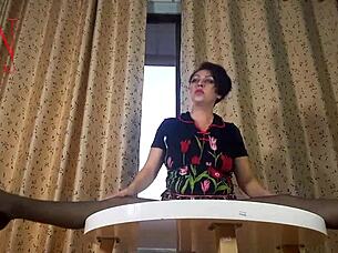 uh nice lady strips pantyhose heels teasing round table mmm