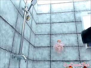 girl teases playfully in bathroom