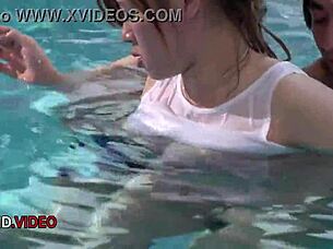 Suzuna Komiya's Big Tits Tease Pool Blowjob Intimacy