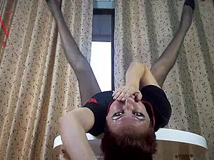 uh nice lady strips pantyhose heels teasing round table mmm