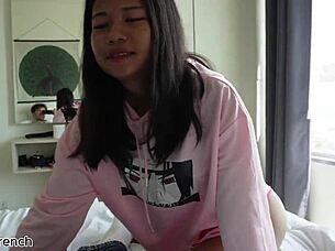 asian 18yo amateur tries deepthroat on huge cock first time