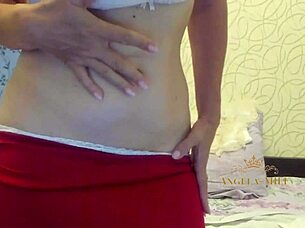 horny milf angela rips clothes, spreads hairy cunt on couch for fans ughh