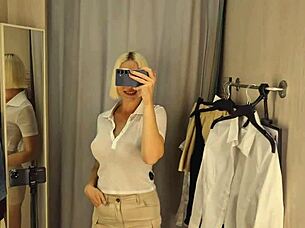 sexy blonde teacher uniform try-on 😍 flashing pussy panties