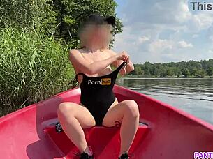Blonde Tattoo Amateur Rides Cock Publicly on River Boat