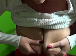 Tasty lactating tits overflowing with fresh warm milk spray