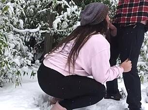 real couple fucks passionately out in the snowy outdoors