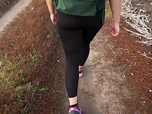 Milf In Tight Black Yoga Leggings Teases Fat Ass Voyeur Walk