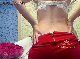 horny milf angela rips clothes, spreads hairy cunt on couch for fans ughh