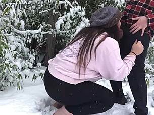 real couple fucks passionately out in the snowy outdoors