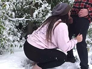 real couple fucks passionately out in the snowy outdoors
