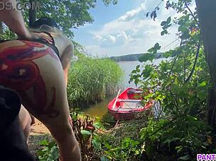 Blonde Tattoo Amateur Rides Cock Publicly on River Boat